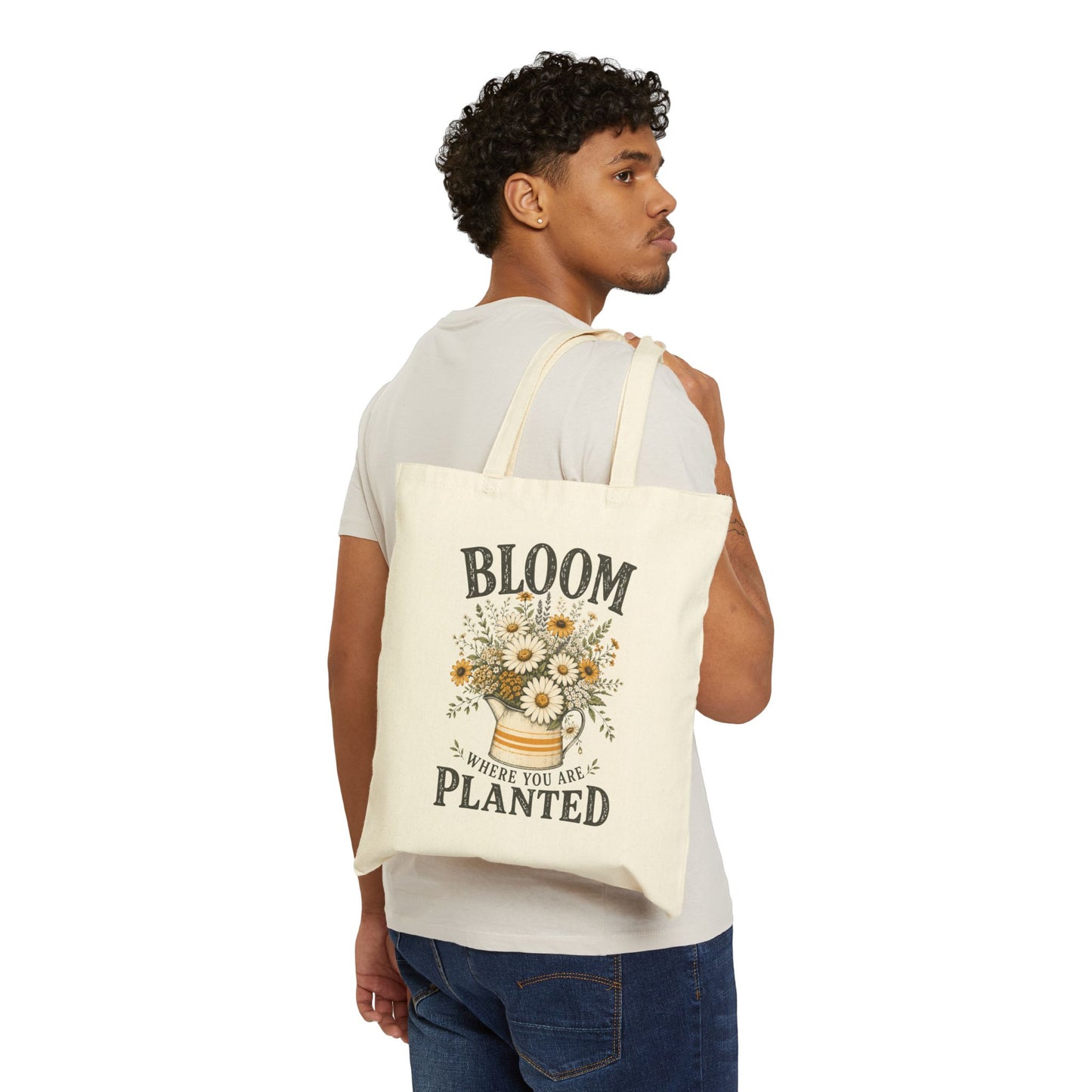 Bloom Where You’re Planted Tote Bag — Daisy Floral Canvas Market Bag