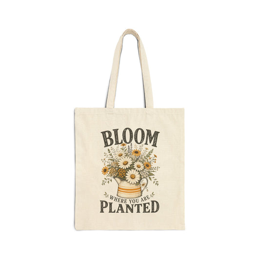 Bloom Where You’re Planted Tote Bag — Daisy Floral Canvas Market Bag