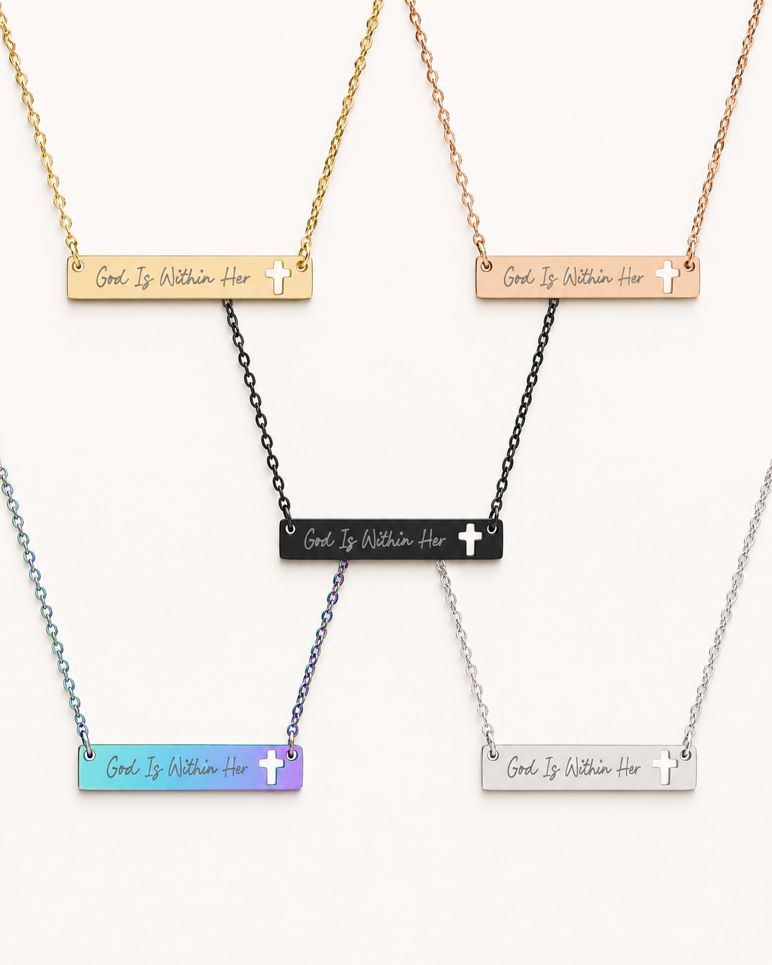 God Is Within Her Necklace | Engraved Faith Bar Necklace