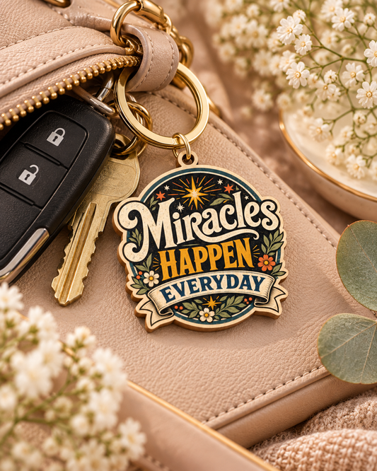 Miracles Happen Everyday Engraved Stainless Steel Keychain