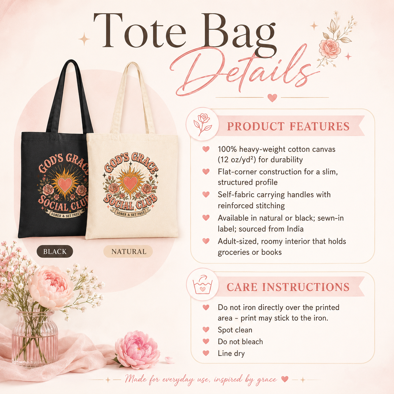 God’s Grace Social Club Canvas Tote Bag | Christian Sobriety Gift