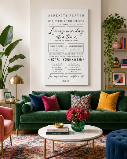 Serenity Prayer Stretched Canvas Wall Art | Christian Recovery Wall Decor | Faith-Based Inspirational Home Decor