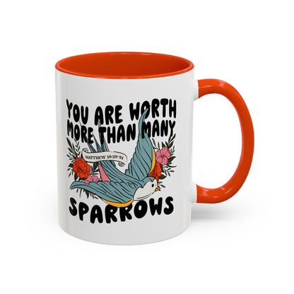 You Are Worth More Than Many Sparrows Mug — Inspirational Floral Sparrow Coffee Mug (11oz/15oz)