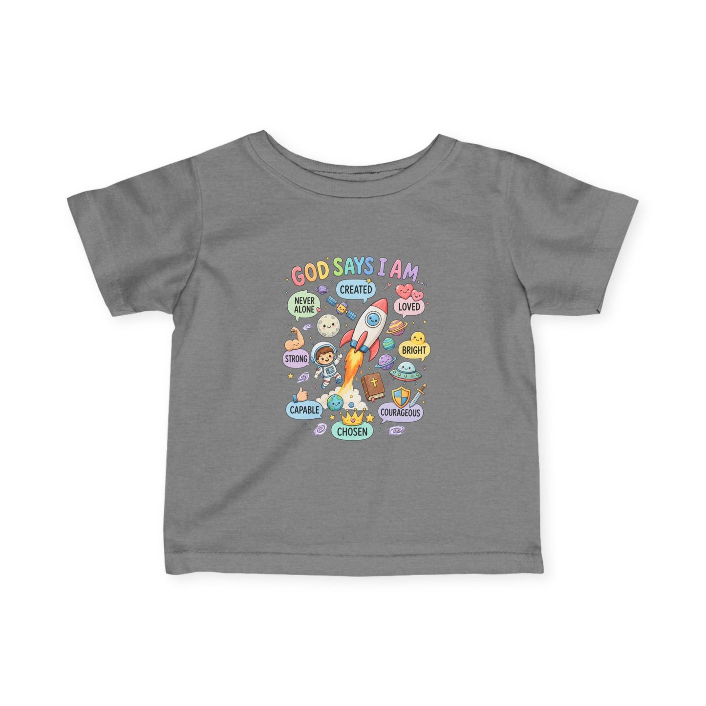 Infant Tee — "God Says I Am" Christian Baby T‑Shirt with Positive Affirmations