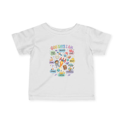 Infant Tee — "God Says I Am" Christian Baby T‑Shirt with Positive Affirmations