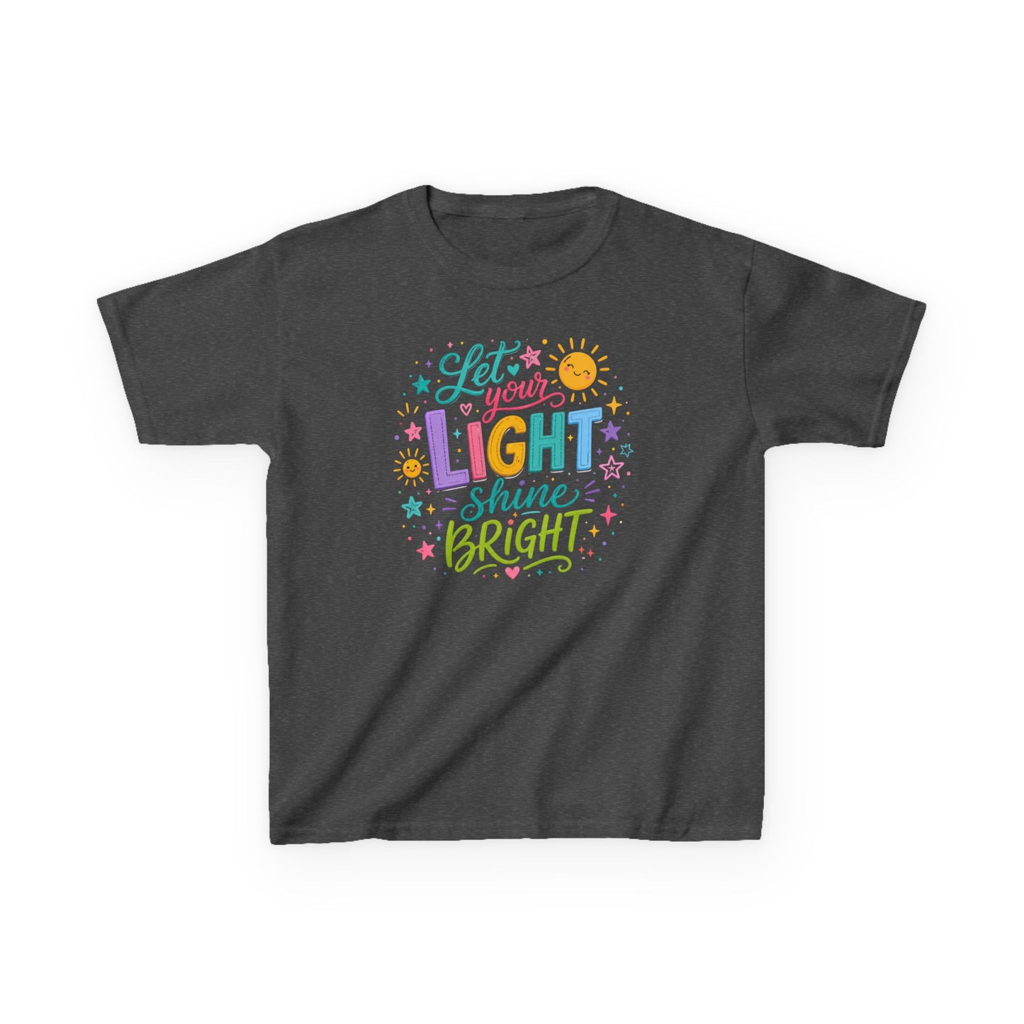 Kids Tee — "Let Your Light Shine Bright" Colorful Inspirational Shirt