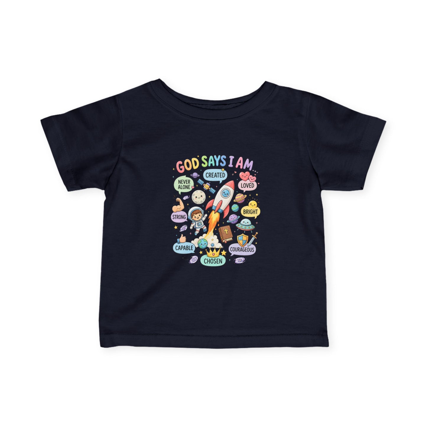 Infant Tee — "God Says I Am" Christian Baby T‑Shirt with Positive Affirmations