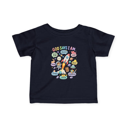 Infant Tee — "God Says I Am" Christian Baby T‑Shirt with Positive Affirmations