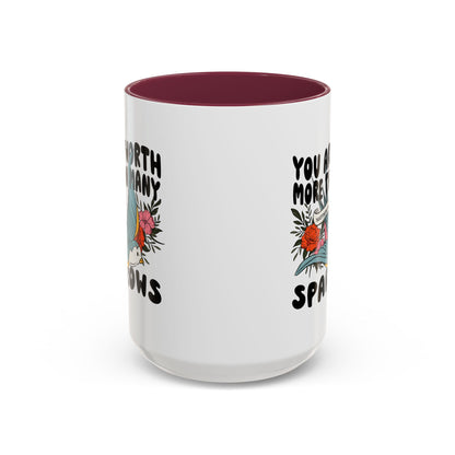You Are Worth More Than Many Sparrows Mug — Inspirational Floral Sparrow Coffee Mug (11oz/15oz)