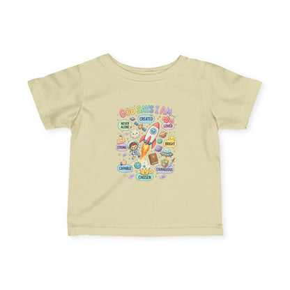 Infant Tee — "God Says I Am" Christian Baby T‑Shirt with Positive Affirmations
