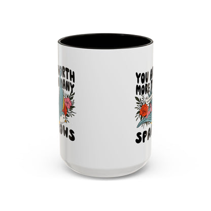 You Are Worth More Than Many Sparrows Mug — Inspirational Floral Sparrow Coffee Mug (11oz/15oz)