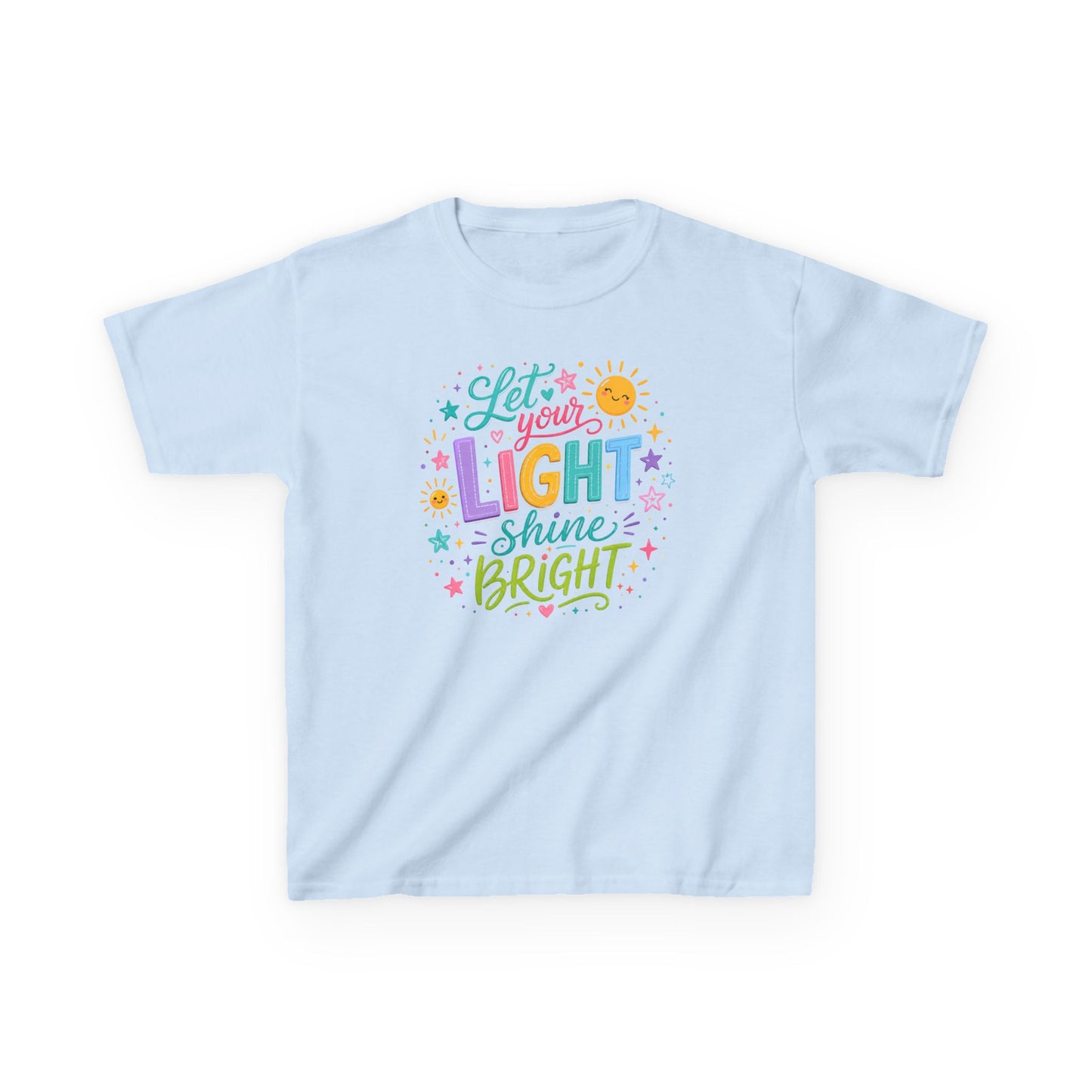 Kids Tee — "Let Your Light Shine Bright" Colorful Inspirational Shirt