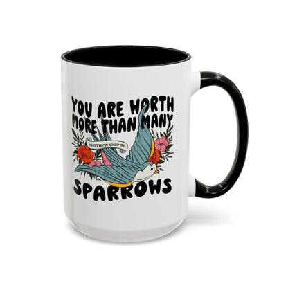 You Are Worth More Than Many Sparrows Mug — Inspirational Floral Sparrow Coffee Mug (11oz/15oz)