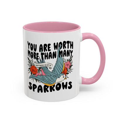 You Are Worth More Than Many Sparrows Mug — Inspirational Floral Sparrow Coffee Mug (11oz/15oz)