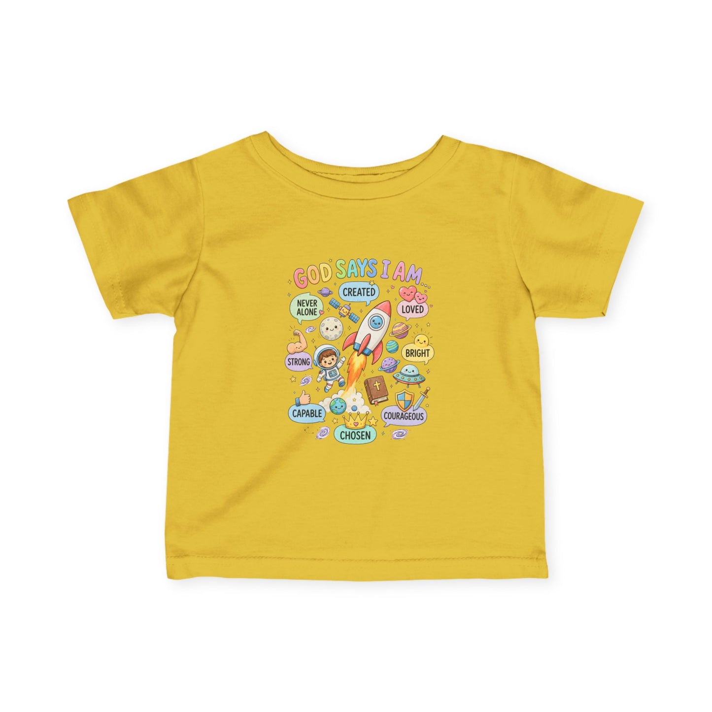 Infant Tee — "God Says I Am" Christian Baby T‑Shirt with Positive Affirmations