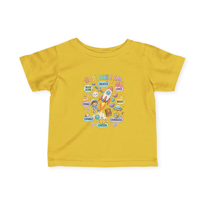 Infant Tee — "God Says I Am" Christian Baby T‑Shirt with Positive Affirmations