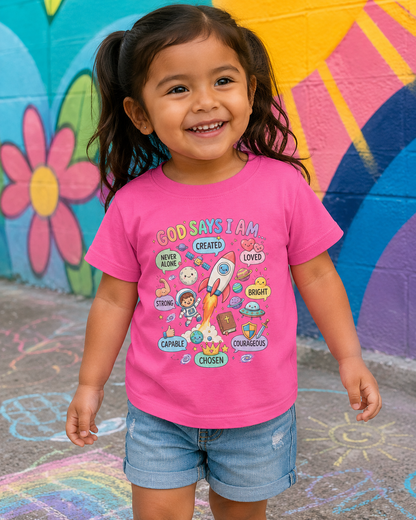 God Says I Am Toddler Tee