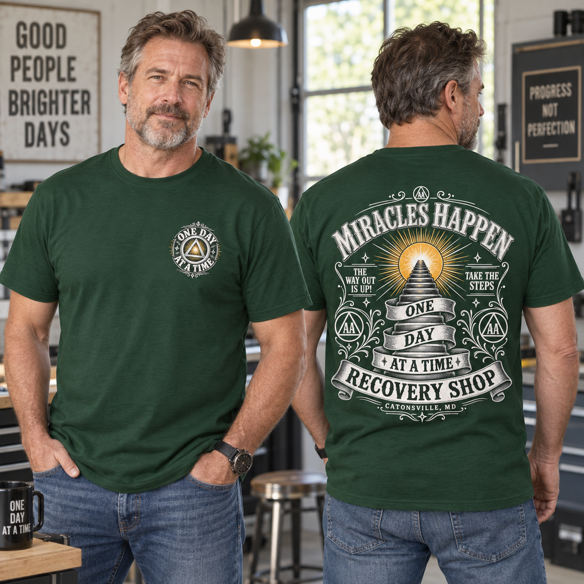 Original Miracles Happen Recovery Shop Throwback Tee