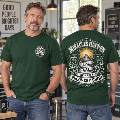 Original Miracles Happen Recovery Shop Throwback Tee