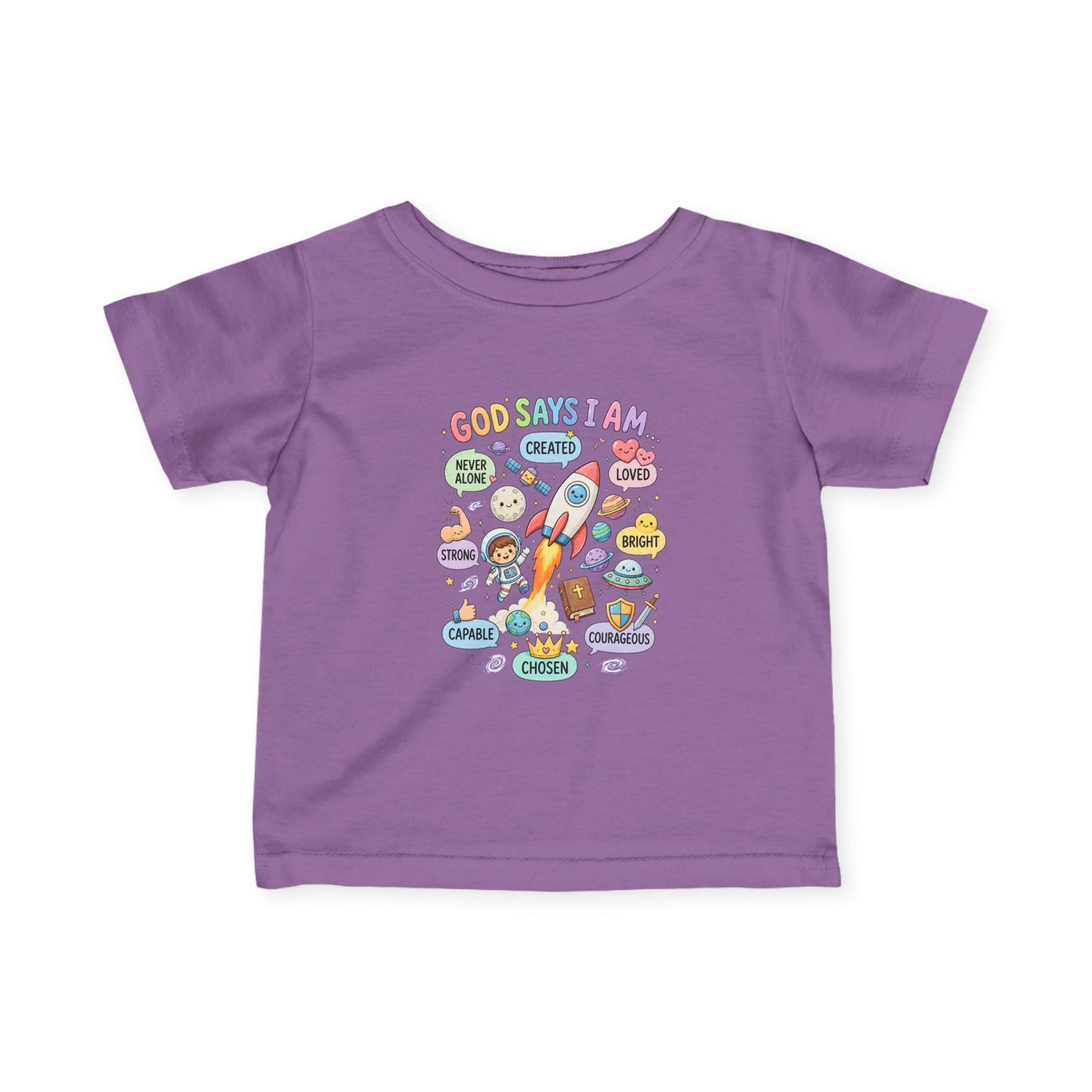 Infant Tee — "God Says I Am" Christian Baby T‑Shirt with Positive Affirmations