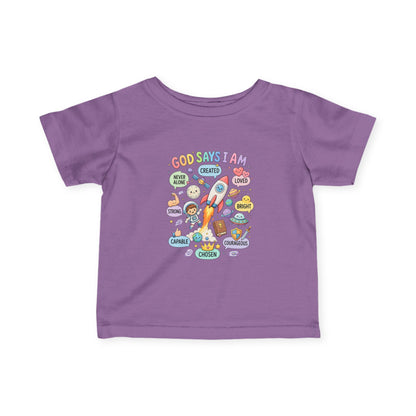 Infant Tee — "God Says I Am" Christian Baby T‑Shirt with Positive Affirmations