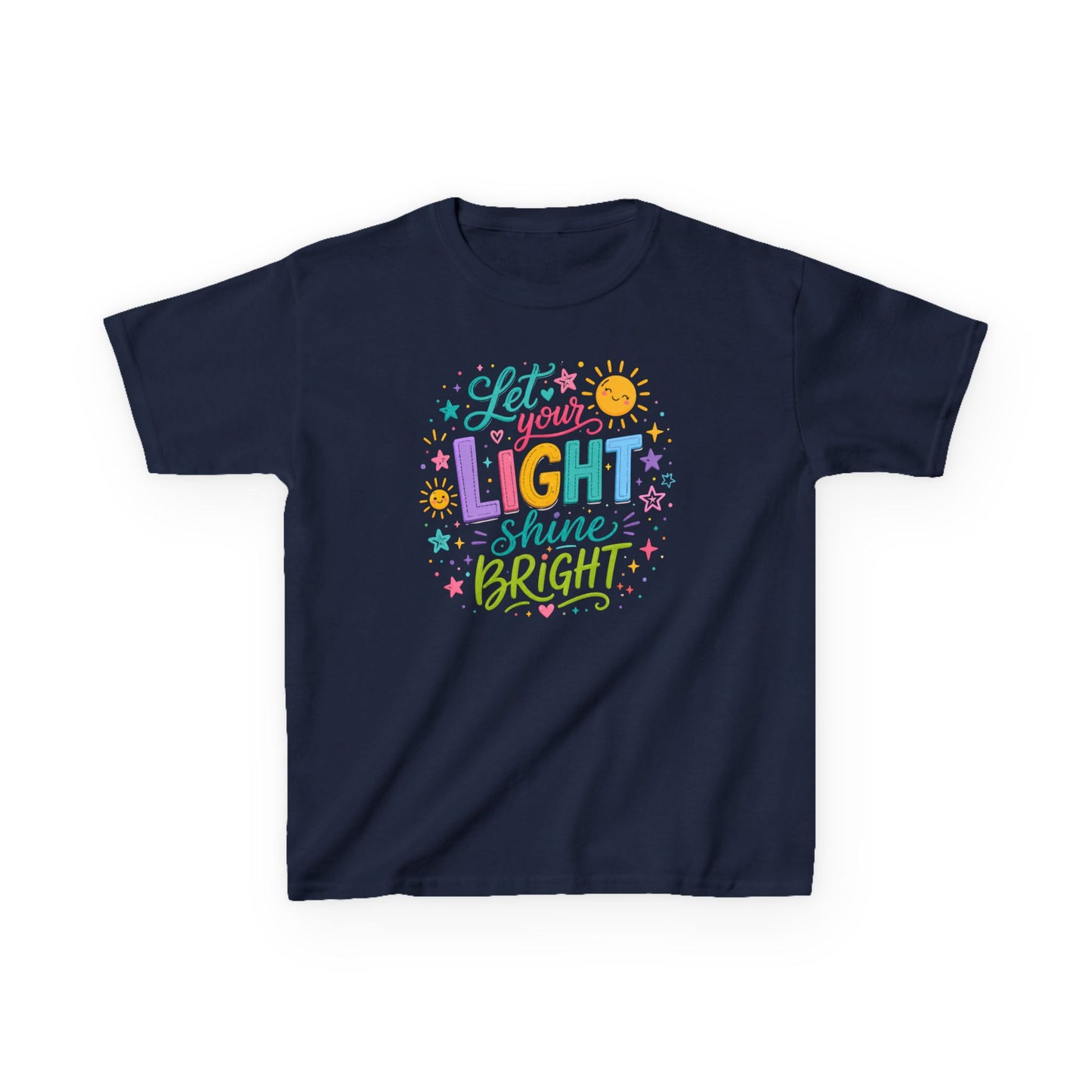 Kids Tee — "Let Your Light Shine Bright" Colorful Inspirational Shirt