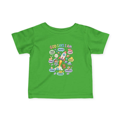 Infant Tee — "God Says I Am" Christian Baby T‑Shirt with Positive Affirmations