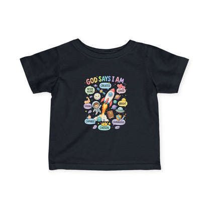 Infant Tee — "God Says I Am" Christian Baby T‑Shirt with Positive Affirmations