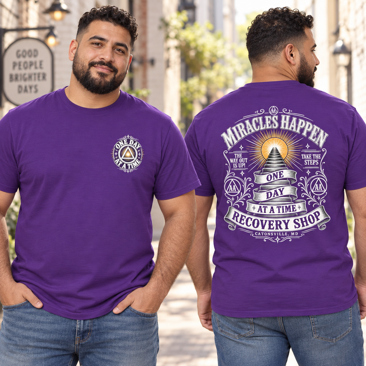 Original Miracles Happen Recovery Shop Throwback Tee