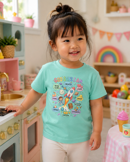 God Says I Am Toddler Tee