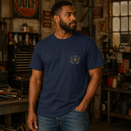 Redeemed Recovered Free pocket tee | Christian eagle wings faith design