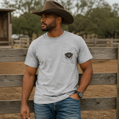 Redeemed Recovered Free pocket tee | Christian eagle wings faith design