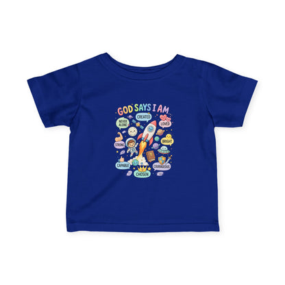 Infant Tee — "God Says I Am" Christian Baby T‑Shirt with Positive Affirmations