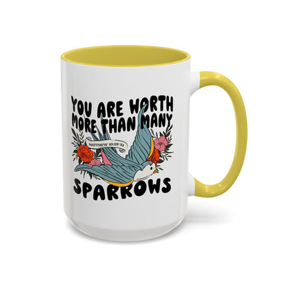 You Are Worth More Than Many Sparrows Mug — Inspirational Floral Sparrow Coffee Mug (11oz/15oz)