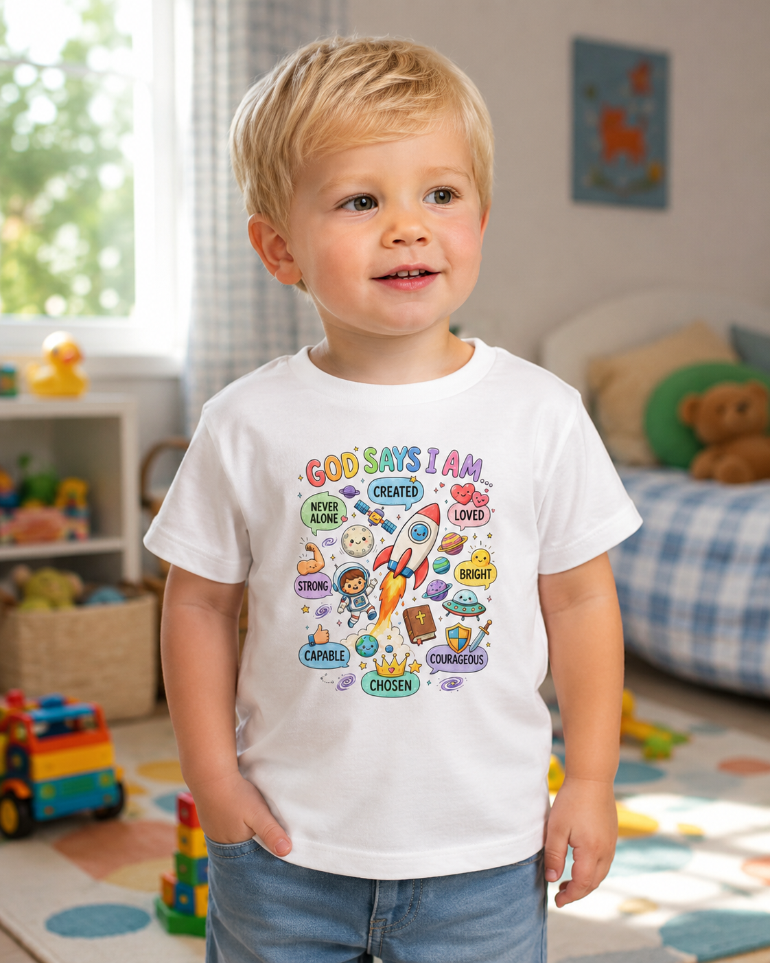 God Says I Am Toddler Tee