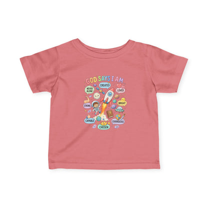 Infant Tee — "God Says I Am" Christian Baby T‑Shirt with Positive Affirmations