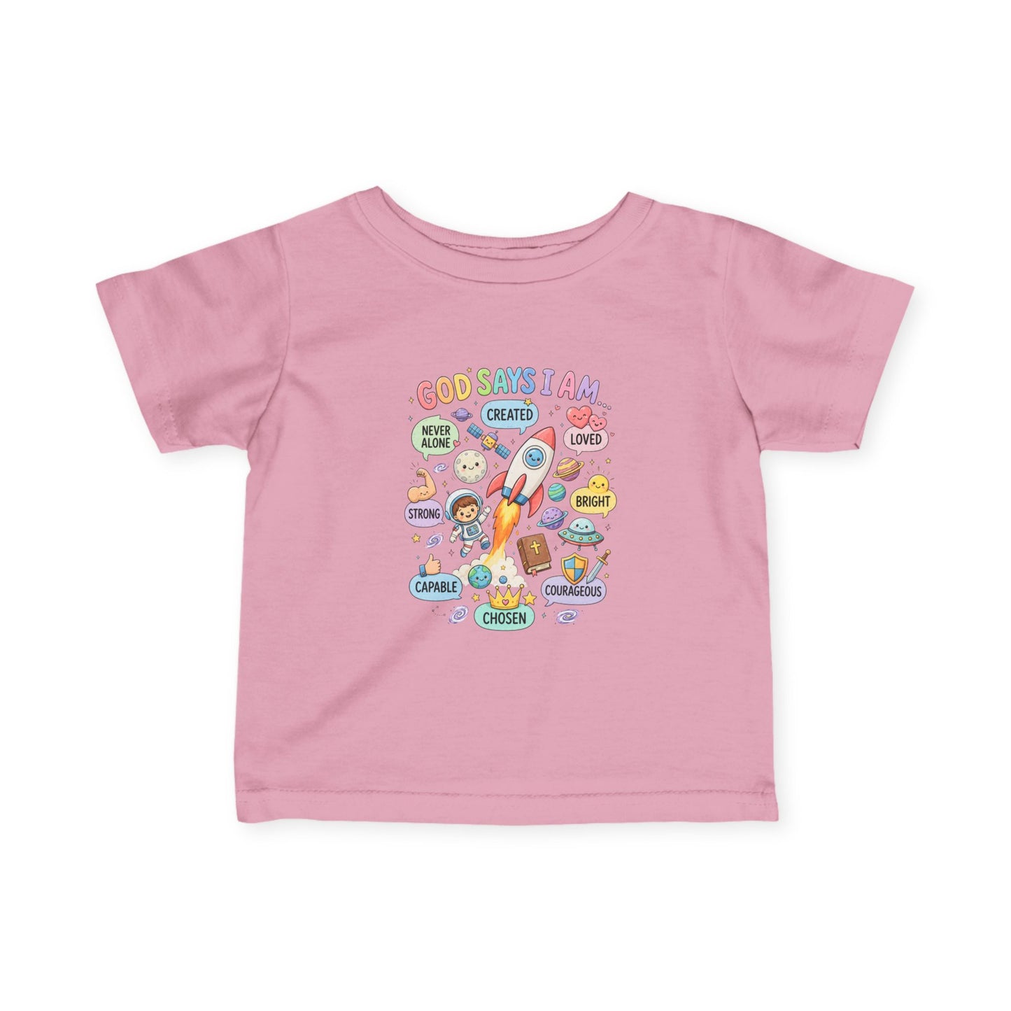 Infant Tee — "God Says I Am" Christian Baby T‑Shirt with Positive Affirmations