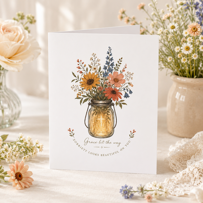Grace Let Me Floral Mason Jar Greeting Card