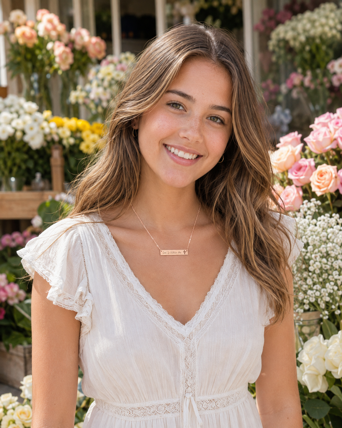 God Is Within Her Necklace | Engraved Faith Bar Necklace