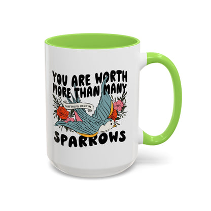 You Are Worth More Than Many Sparrows Mug — Inspirational Floral Sparrow Coffee Mug (11oz/15oz)