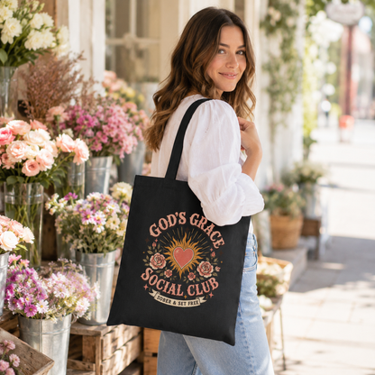 God’s Grace Social Club Canvas Tote Bag | Christian Sobriety Gift
