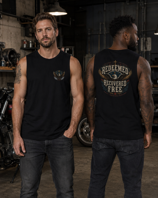 Redeemed, Recovered, Free Men’s Muscle Tank