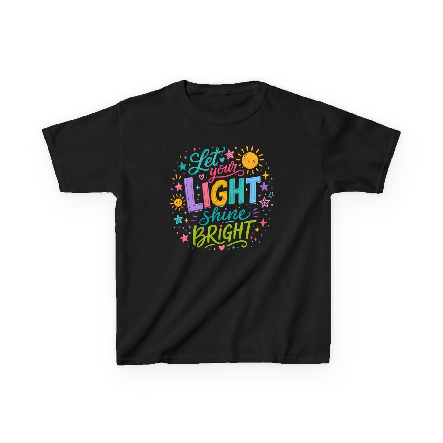 Kids Tee — "Let Your Light Shine Bright" Colorful Inspirational Shirt