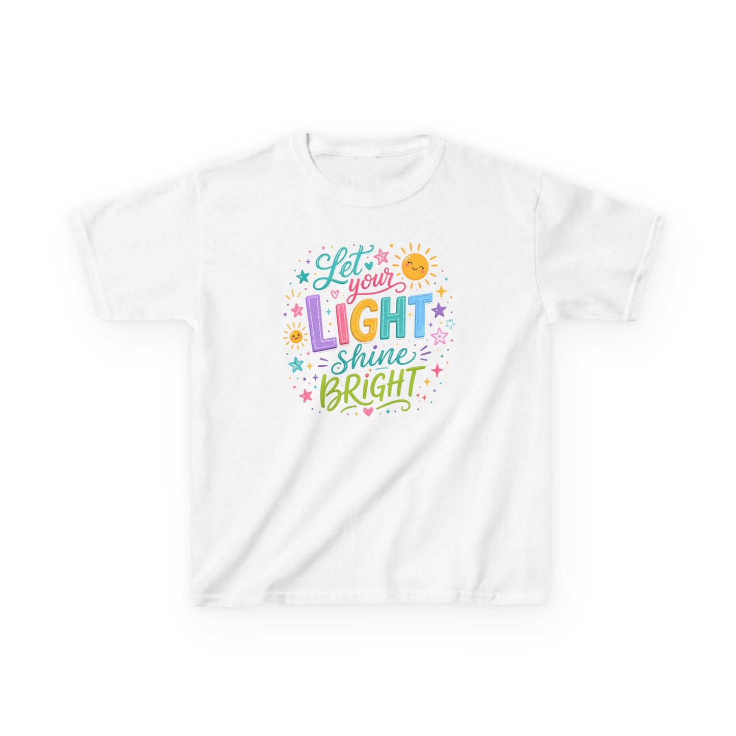 Kids Tee — "Let Your Light Shine Bright" Colorful Inspirational Shirt