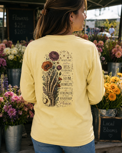 His Guidance, Our Peace Comfort Colors Long Sleeve Tee