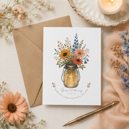 Grace Let Me Floral Mason Jar Greeting Card