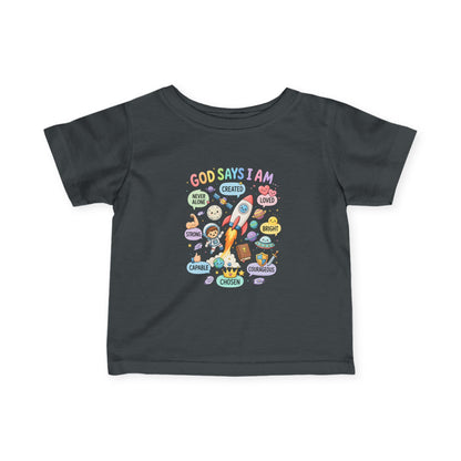 Infant Tee — "God Says I Am" Christian Baby T‑Shirt with Positive Affirmations
