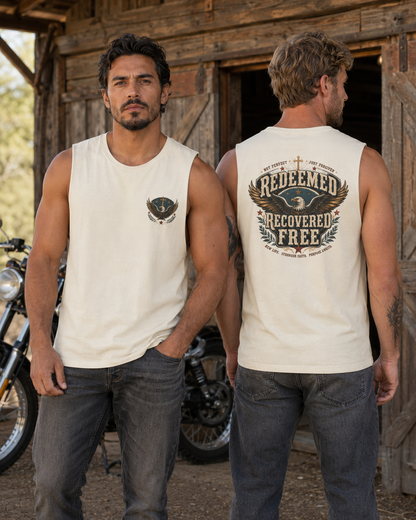Redeemed, Recovered, Free Men’s Muscle Tank
