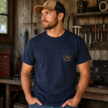 Redeemed Recovered Free pocket tee | Christian eagle wings faith design