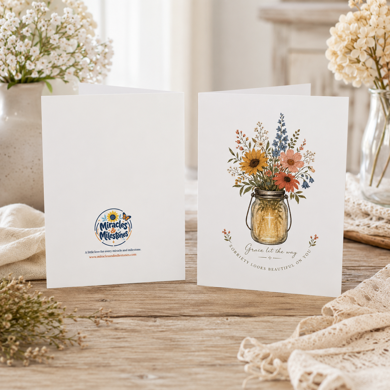Grace Let Me Floral Mason Jar Greeting Card